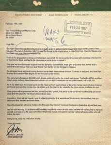 John Crouse letter announcing 1987 race